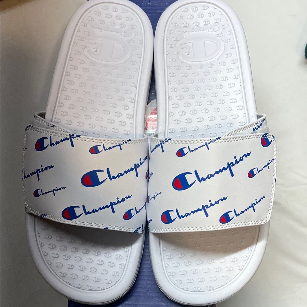 Champion White Logo Slide Sandals
